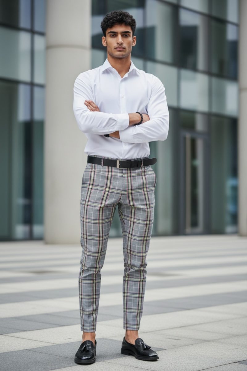 Pantaloni barbati eleganti in carouri gri B1559  B5-2
