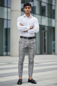 Pantaloni barbati eleganti in carouri gri B1559  B5-2
