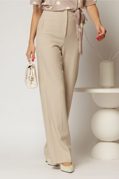 Pantaloni dama ivory croi drept cu adaos de viscoza