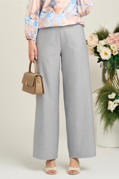 Pantaloni smart-casual din viscoza gri cu paiete