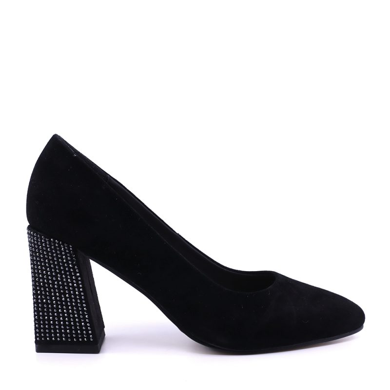 Pantofi cu toc decorat femei Enzo Bertini negri din piele întoarsă 1390DP4100VN