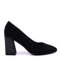Pantofi cu toc decorat femei Enzo Bertini negri din piele întoarsă 1390DP4100VN