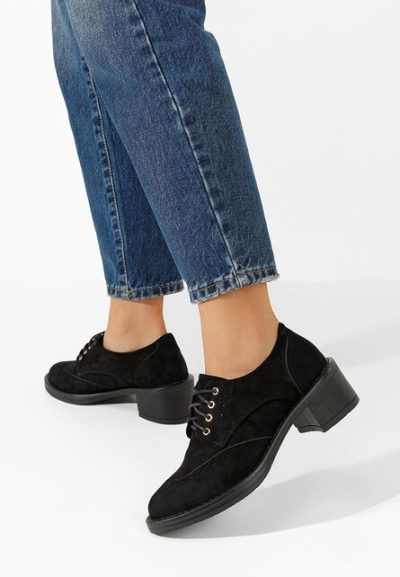 Pantofi cu toc si siret Slick negri