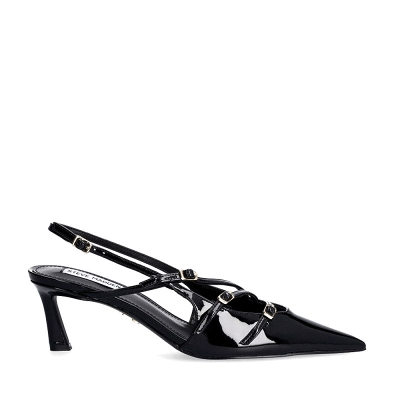 Pantofi cu toc slingback femei Steve Madden Liana negri din lac 1469ddlianaln