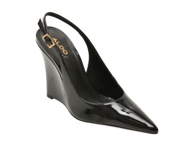 Pantofi eleganti ALDO negri, STESSY WEDGE 001, din piele ecologica lacuita