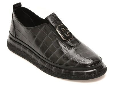 Pantofi IMAGE negri, 55035, din piele croco