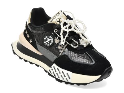 Pantofi sport GRYXX negri, 347, din material textil si piele naturala