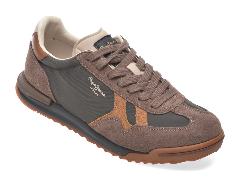 Pantofi sport PEPE JEANS maro, MS60046, din material textil si piele naturala