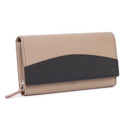 Portofel dama Marquise, Bluma PT1502, piele naturala, Crem/Negru