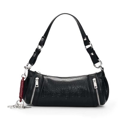Poșetă baguette femei DESIGUAL neagra cu logo frontal 2182POSSSAXP99N