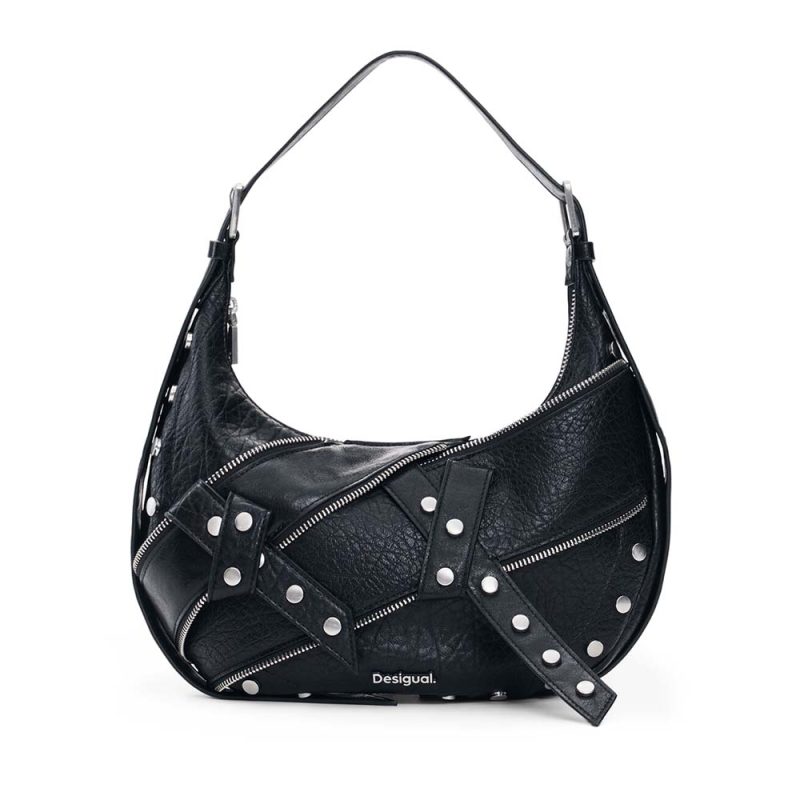 Poșetă hobo femei DESIGUAL neagră cu accesorii deco 2182POSSSAXP28N
