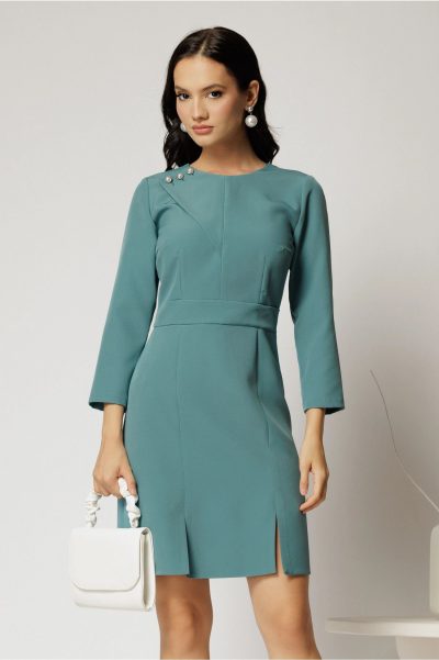 Rochie albastru marin scurta cu nasturi decorativi perlati