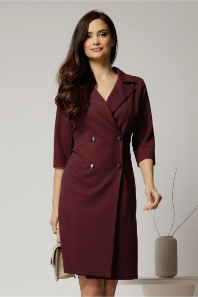 Rochie DY Fashion bordo inchis tip sacou si croi drept