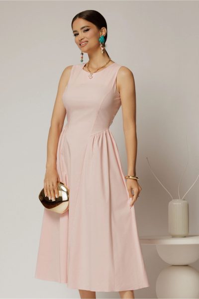Rochie DY Fashion midi roz din bumbac cu cret pe solduri