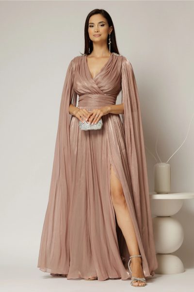 Rochie DY Fashion roz de ocazie din voal peliculizat cu aplicatii pe umeri