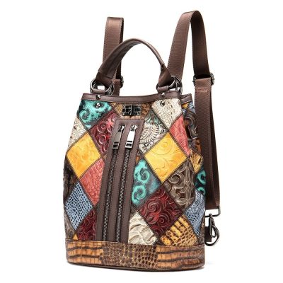 Rucsac dama Rina GT1040, piele naturala, multicolor