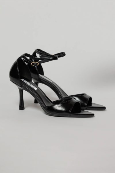 Sandale negre elegante din piele ecologica cu varf ascutit