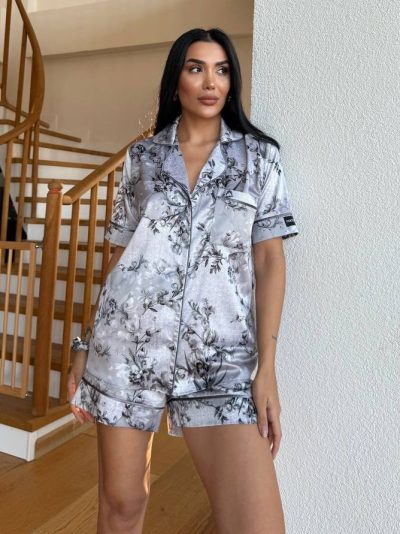 Set pijama dama din doua piese, cu nasturi – 2500085, Silver Garden