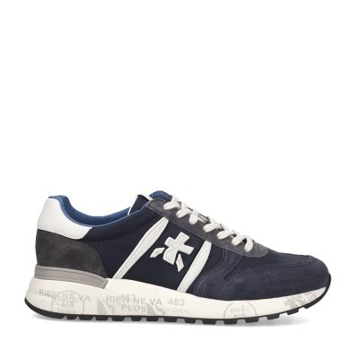 Sneakers bărbați Premiata Lander bleumarin din piele întoarsă și textil 1691bp7204bl