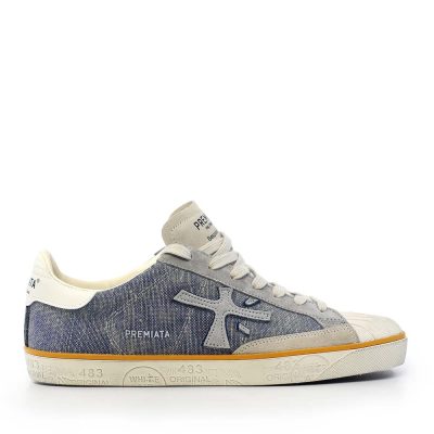 Sneakers bărbați Premiata Steven gri din textil și piele 1691BP8050GR
