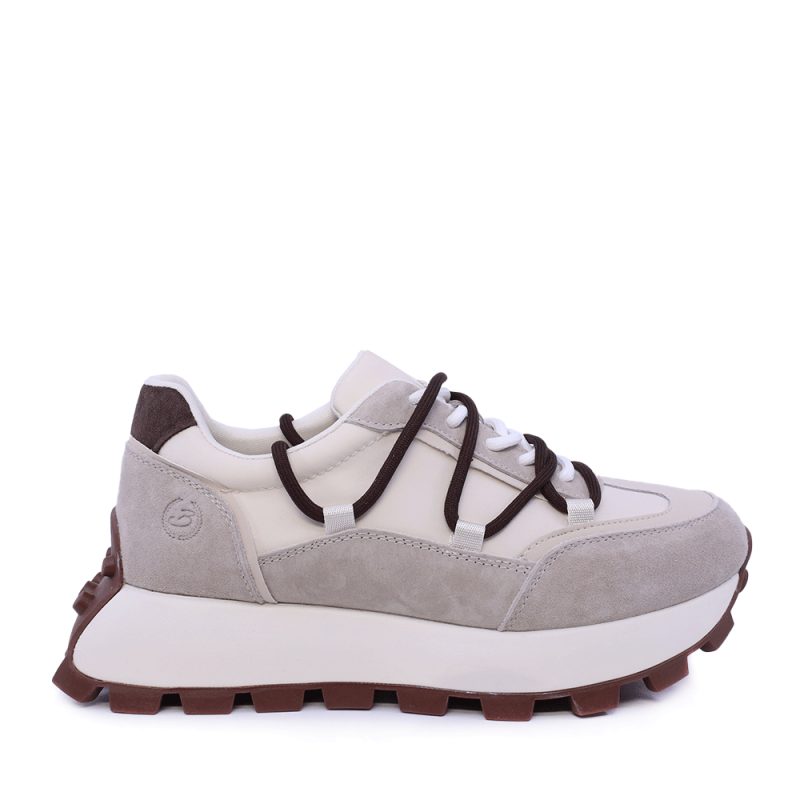Sneakers femei Benvenuti cu șiret dublu bej din piele întoarsă și textil 1991DP0480VBE