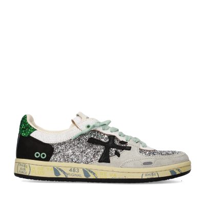 Sneakers femei Premiata BSKT ClayD argintii din piele și glitter 1691DP8165GLAG