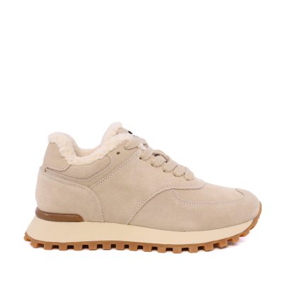Sneakers  îmblăniți  Luca di Gioia bej din piele întoarsă 3840DP218VBE