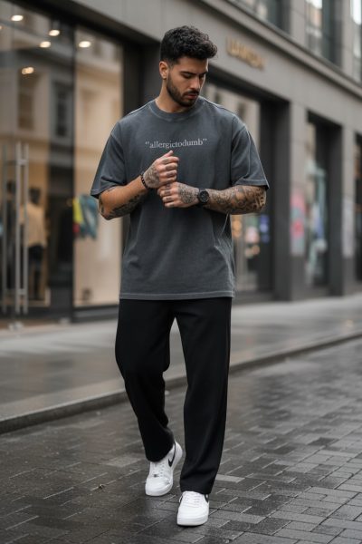 Tricou barbati  gri degrade  oversize  premium Y110 11-4.1