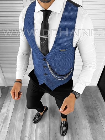 Vesta barbati eleganta slim fit bleu B8102  M3-4.1