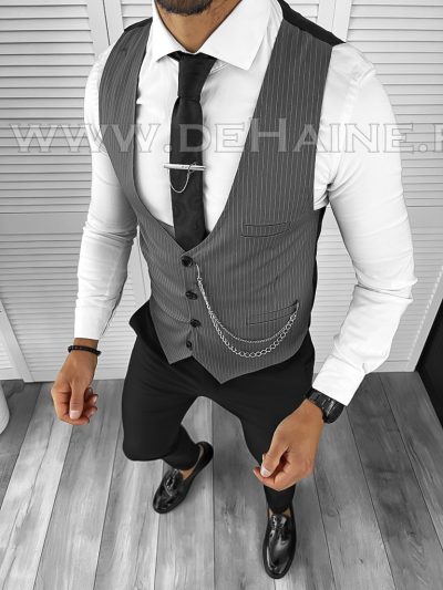 Vesta barbati eleganta slim fit gri B8143 M4-4.1